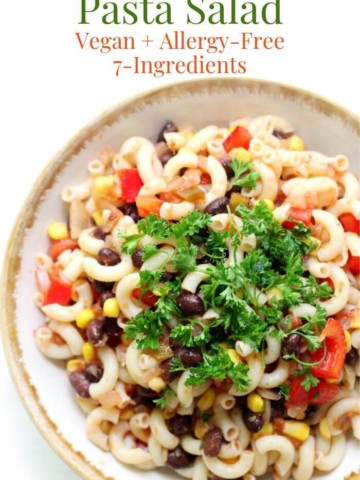 overhead view of gluten-free Mexican pasta salad