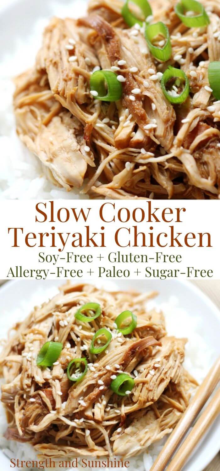 collage image of slow cooker teriyaki chicken