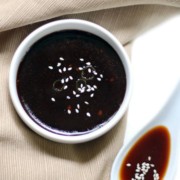 easy homemade teriyaki sauce overhead view of bowl and spoon