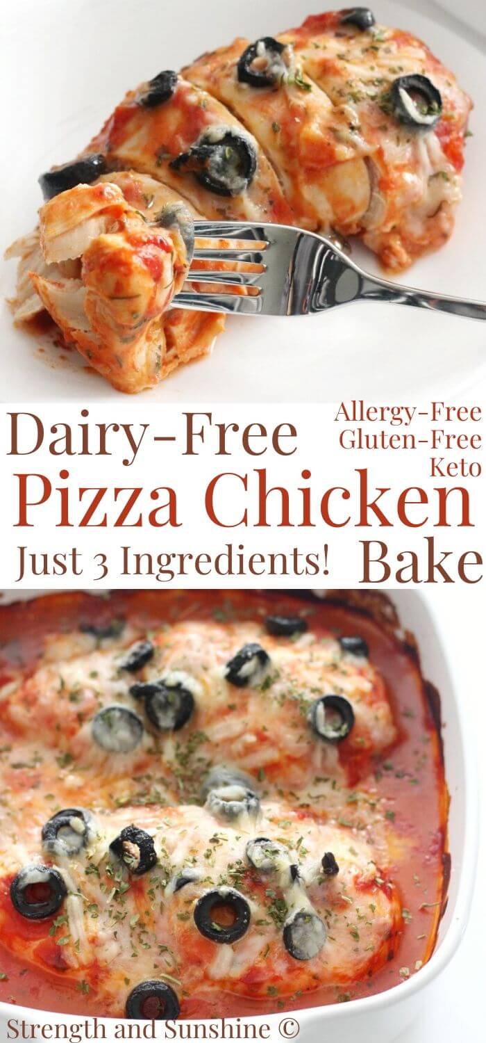 collage image of dairy-free pizza chicken