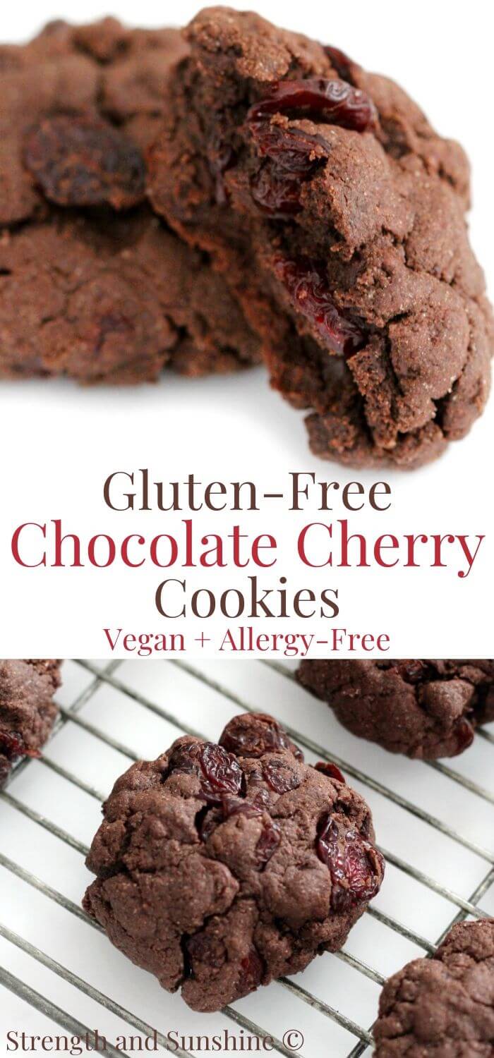 collage image of gluten-free chocolate cherry cookies