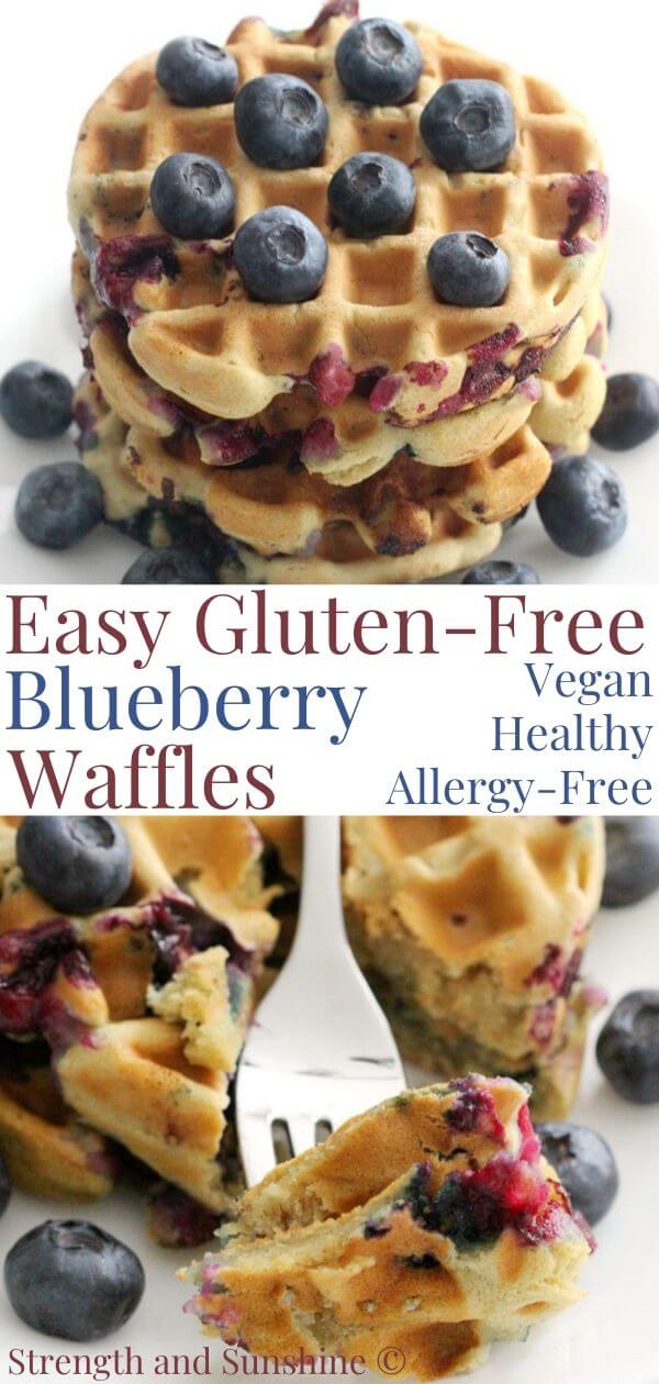 collage image of gluten-free blueberry waffles with image text