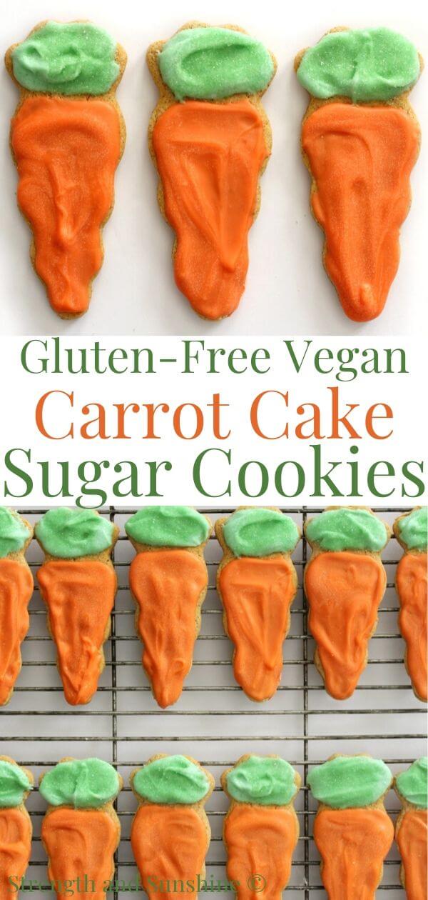 collage image of gluten-free carrot cake sugar cookies with image text