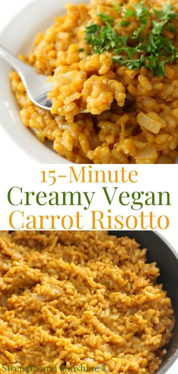 collage image of vegan carrot risotto with image text