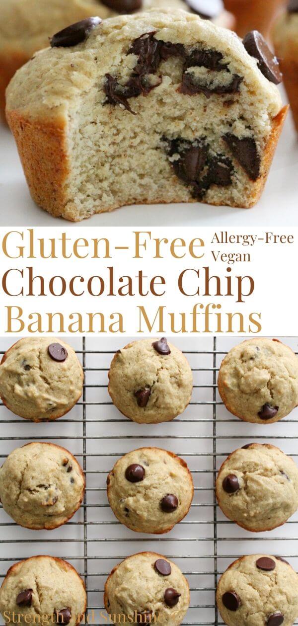 collage image of gluten-free chocolate chip banana muffins with image text