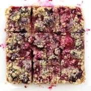 9 cut bars of gluten-free blackberry crumb bars