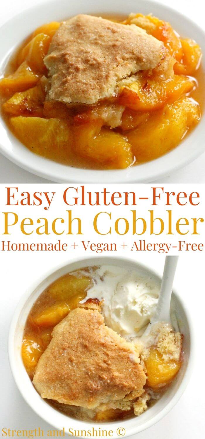 collage image of gluten-free peach cobbler with image text