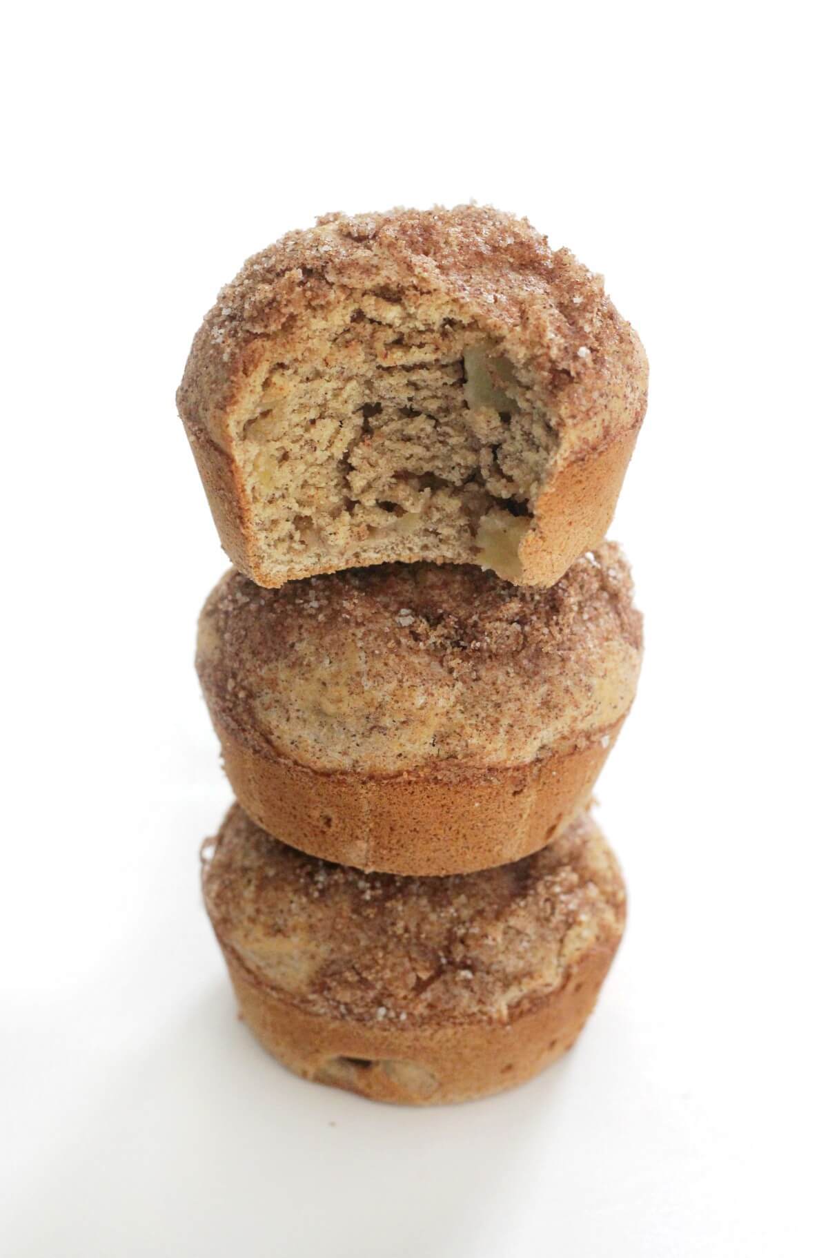 three stacked gluten-free apple cinnamon muffins