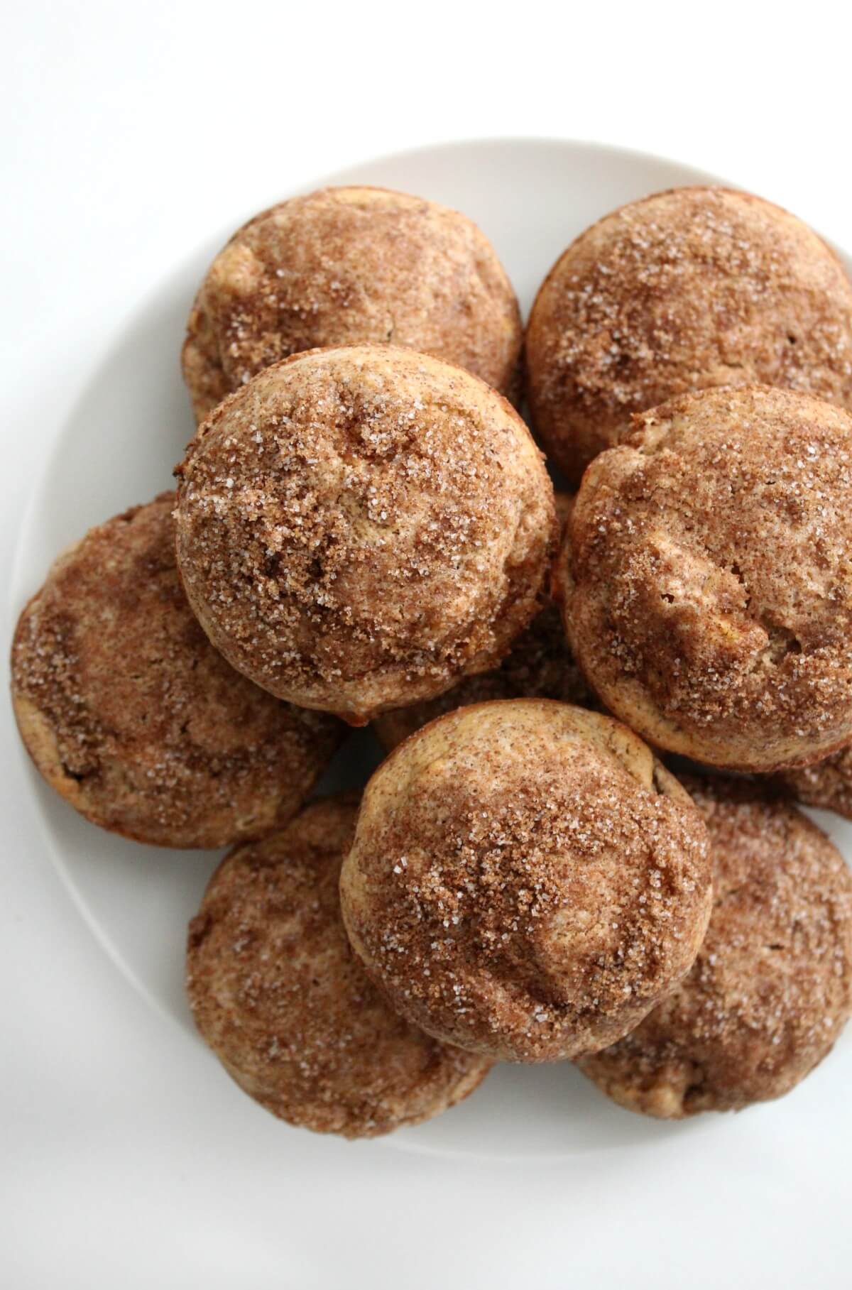 overhead view of cinnamon sugar topped gluten-free apple cinnamon muffins