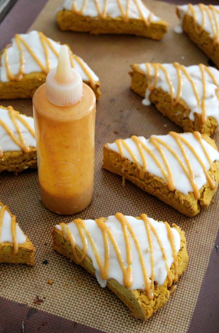 iced and drizzled with squeeze bottle gluten-free pumpkin scones