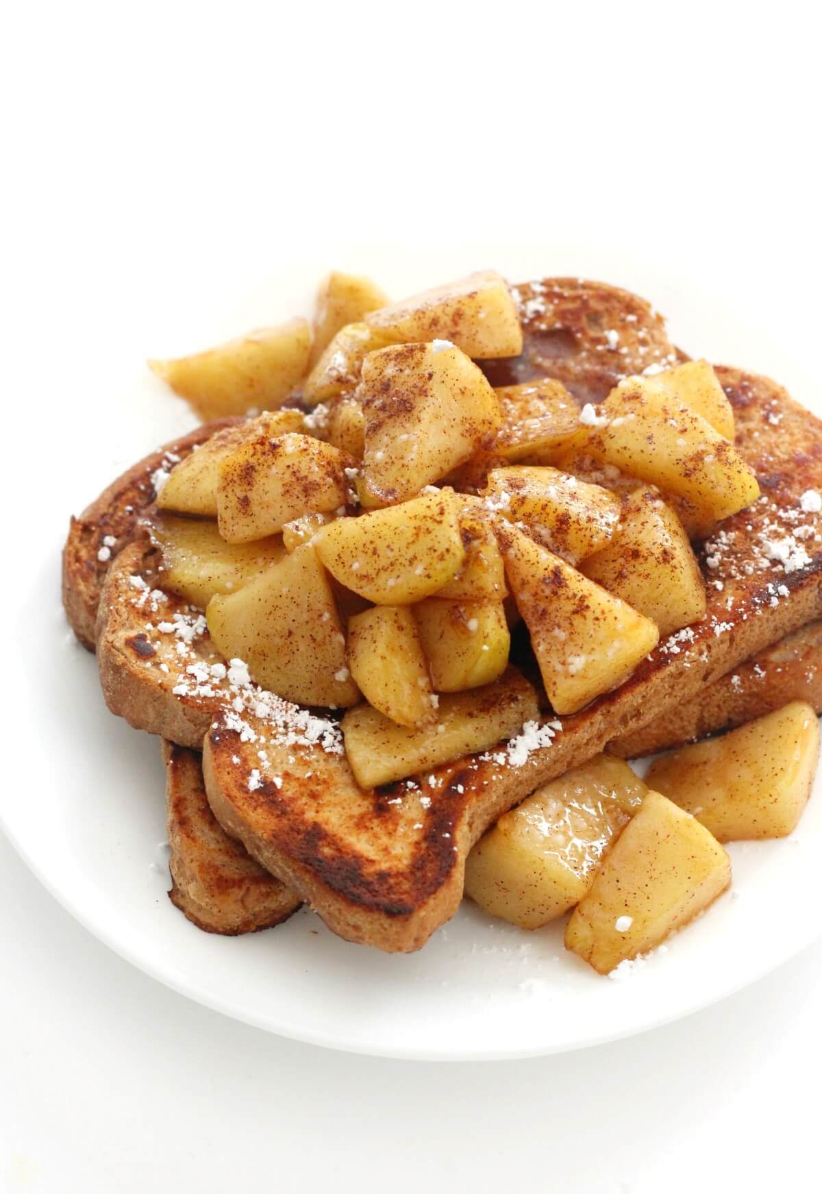 gluten-free apple cinnamon french toast on white plate