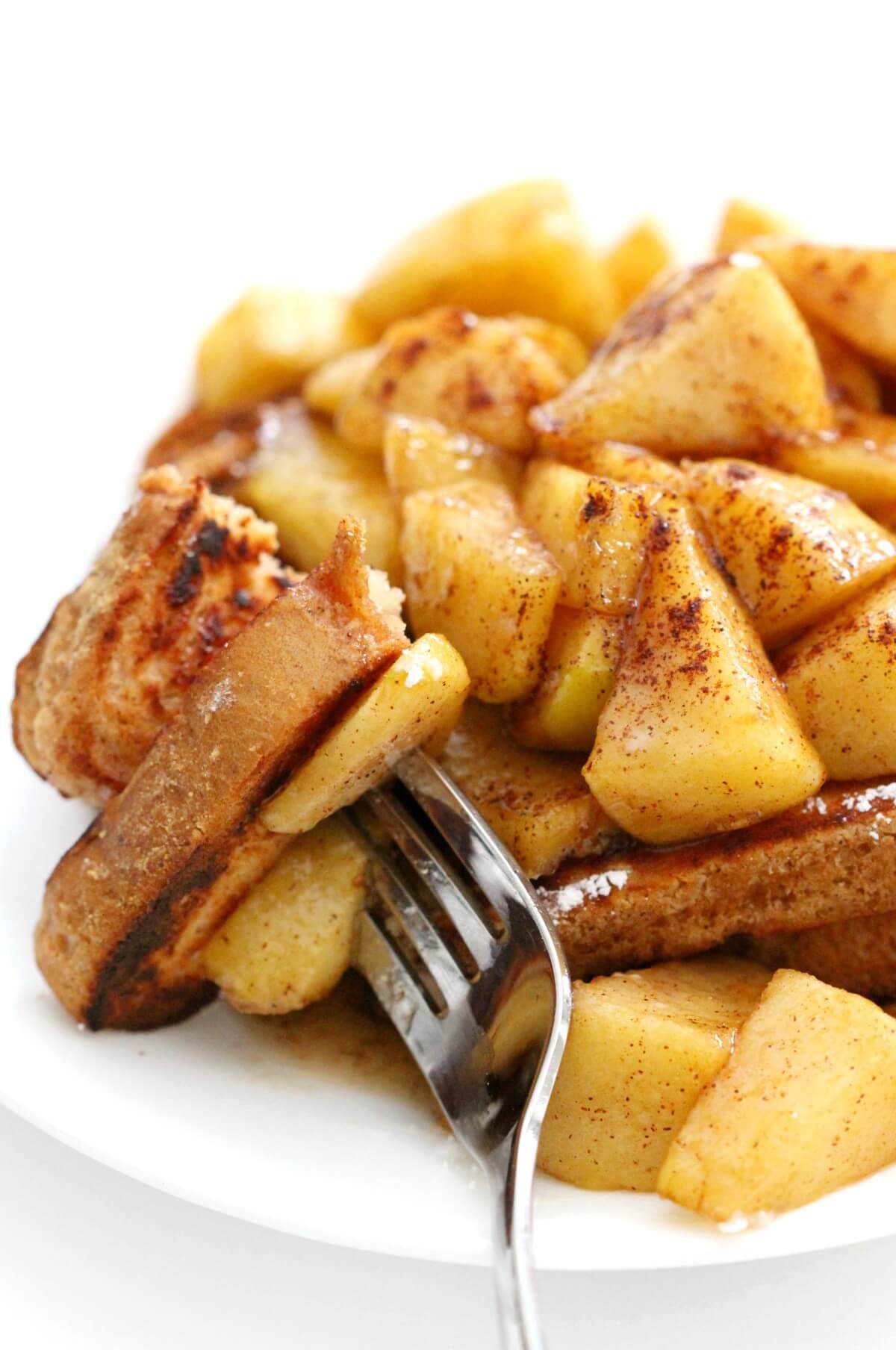 fork bite of gluten-free apple cinnamon french toast