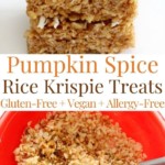 collage image of gluten-free pumpkin spice rice krispie treats