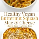 collage image of vegan butternut squash mac and cheese