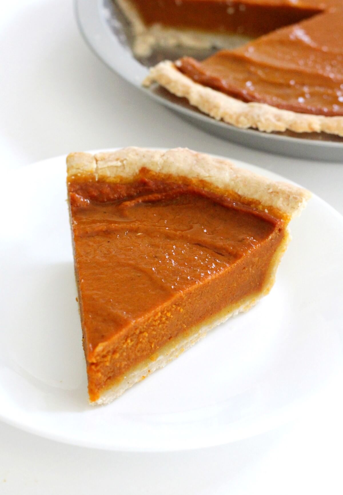 slice of gluten-free vegan pumpkin pie without whipped cream