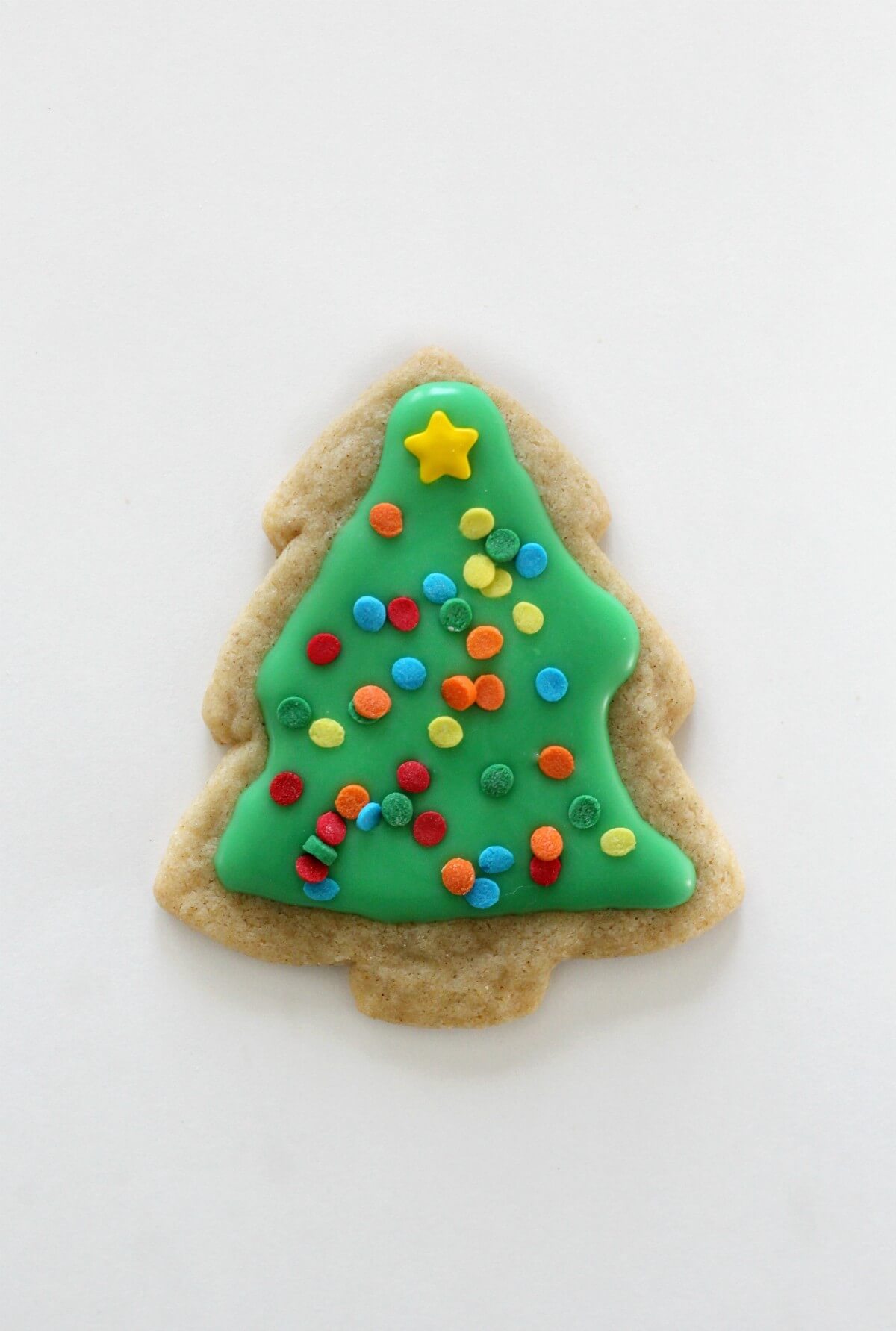 single decorated christmas tree sugar cookie