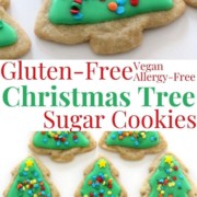 collage image of gluten-free christmas tree sugar cookies