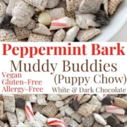 collage image of peppermint bark puppy chow
