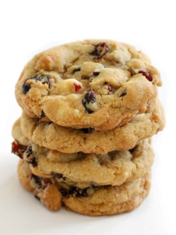 stack of vegan white chocolate cranberry cookies