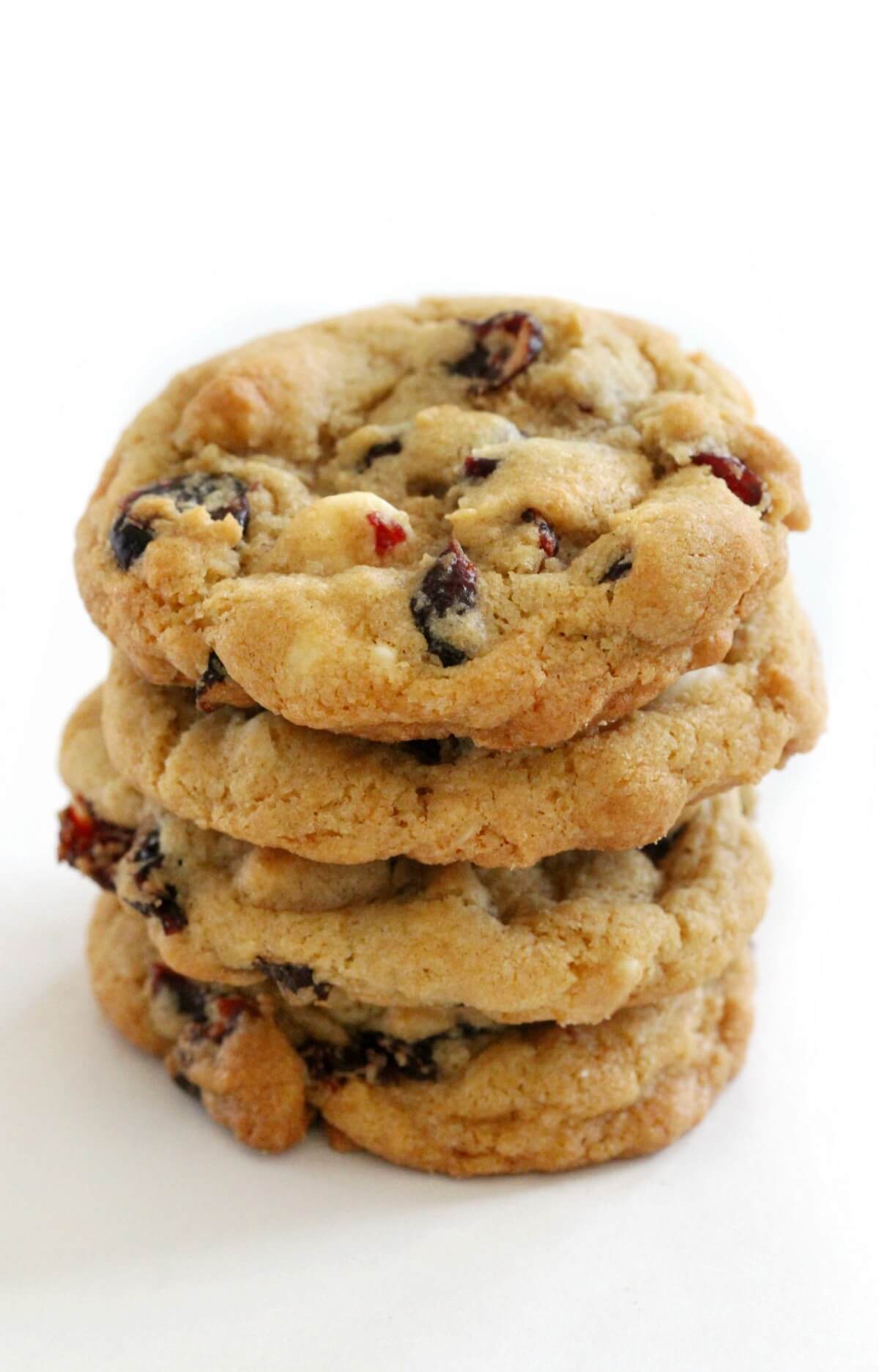 stack of vegan white chocolate cranberry cookies