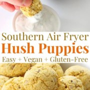 collage image of air fryer hush puppies