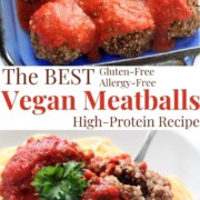 collage image of vegan meatballs