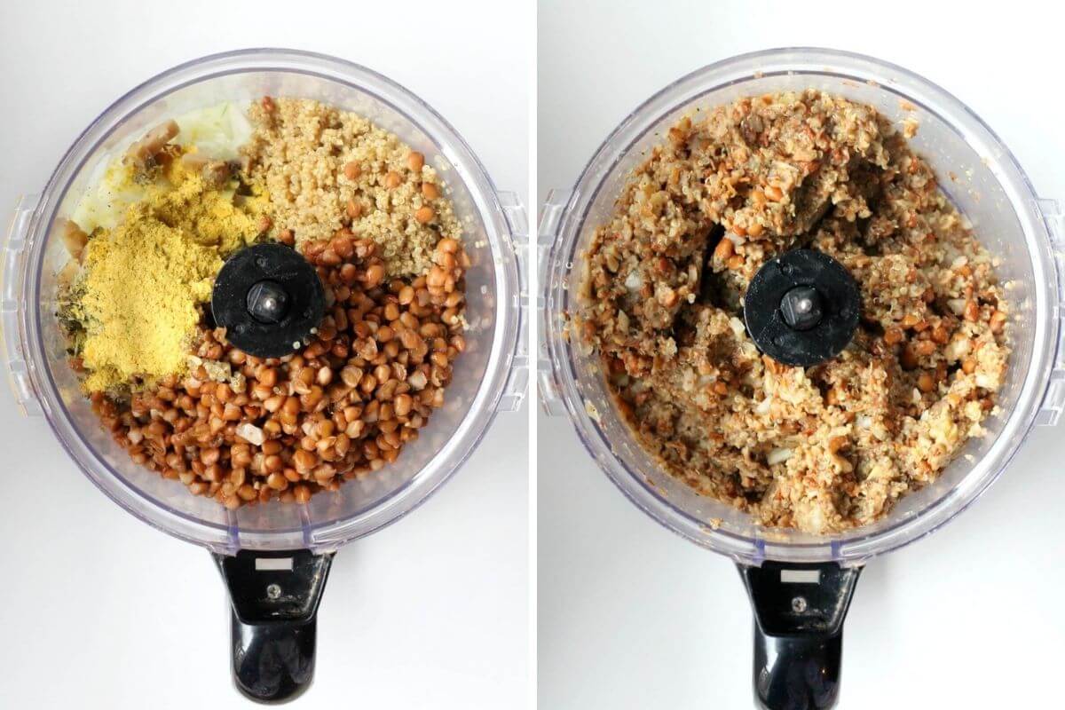 blending vegan meatball mixture in food processer