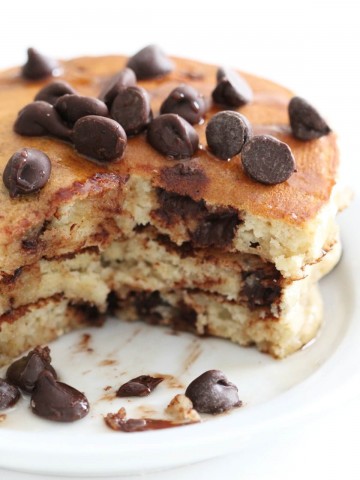 inside look of fluffy gluten-free chocolate chip pancakes