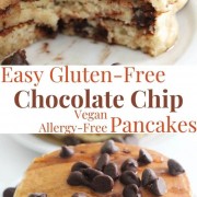 collage image of gluten-free chocolate chip pancakes