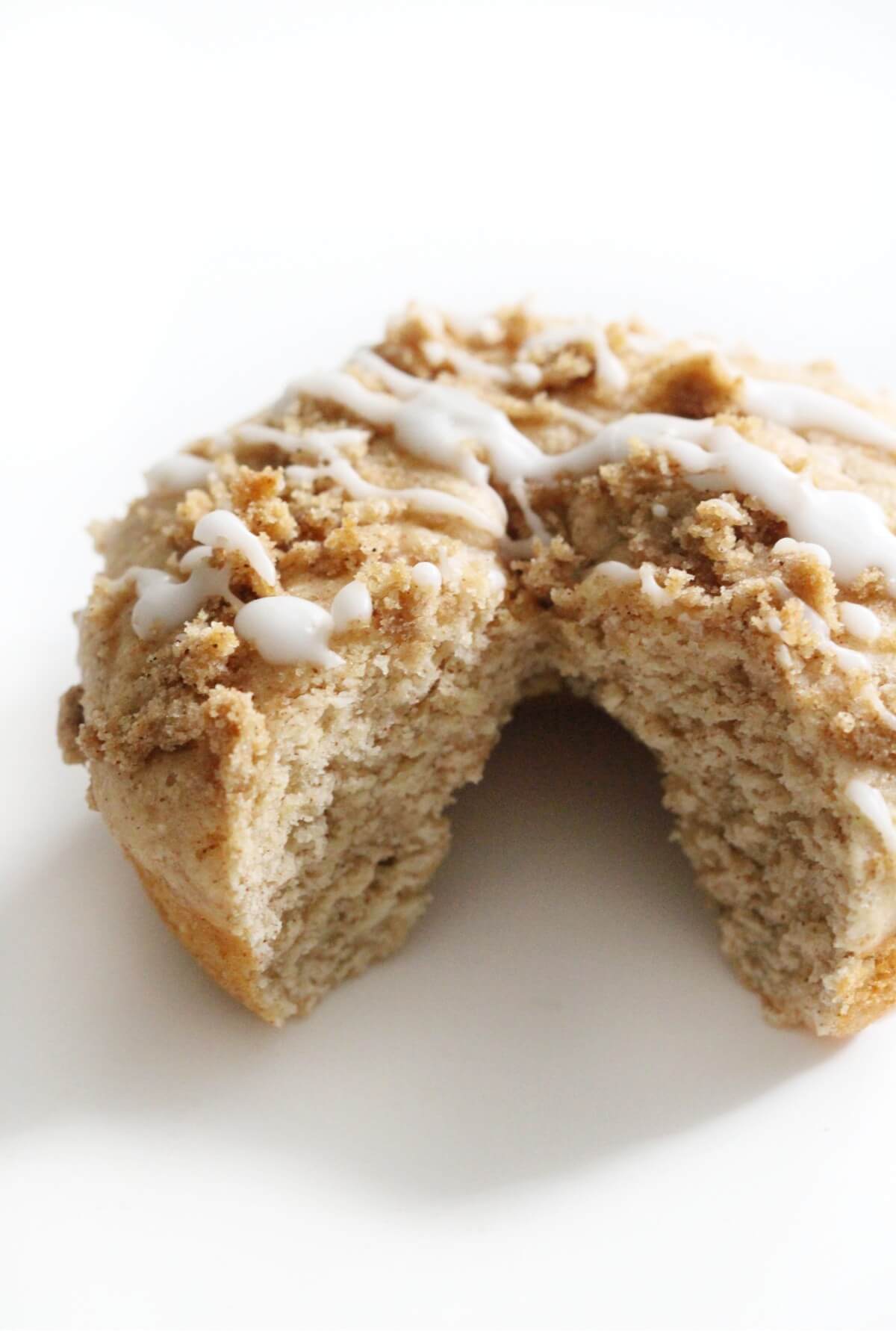 gluten-free coffee cake doughnuts with a bite taken out