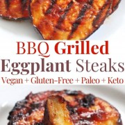 collage image of bbq grilled eggplant steaks