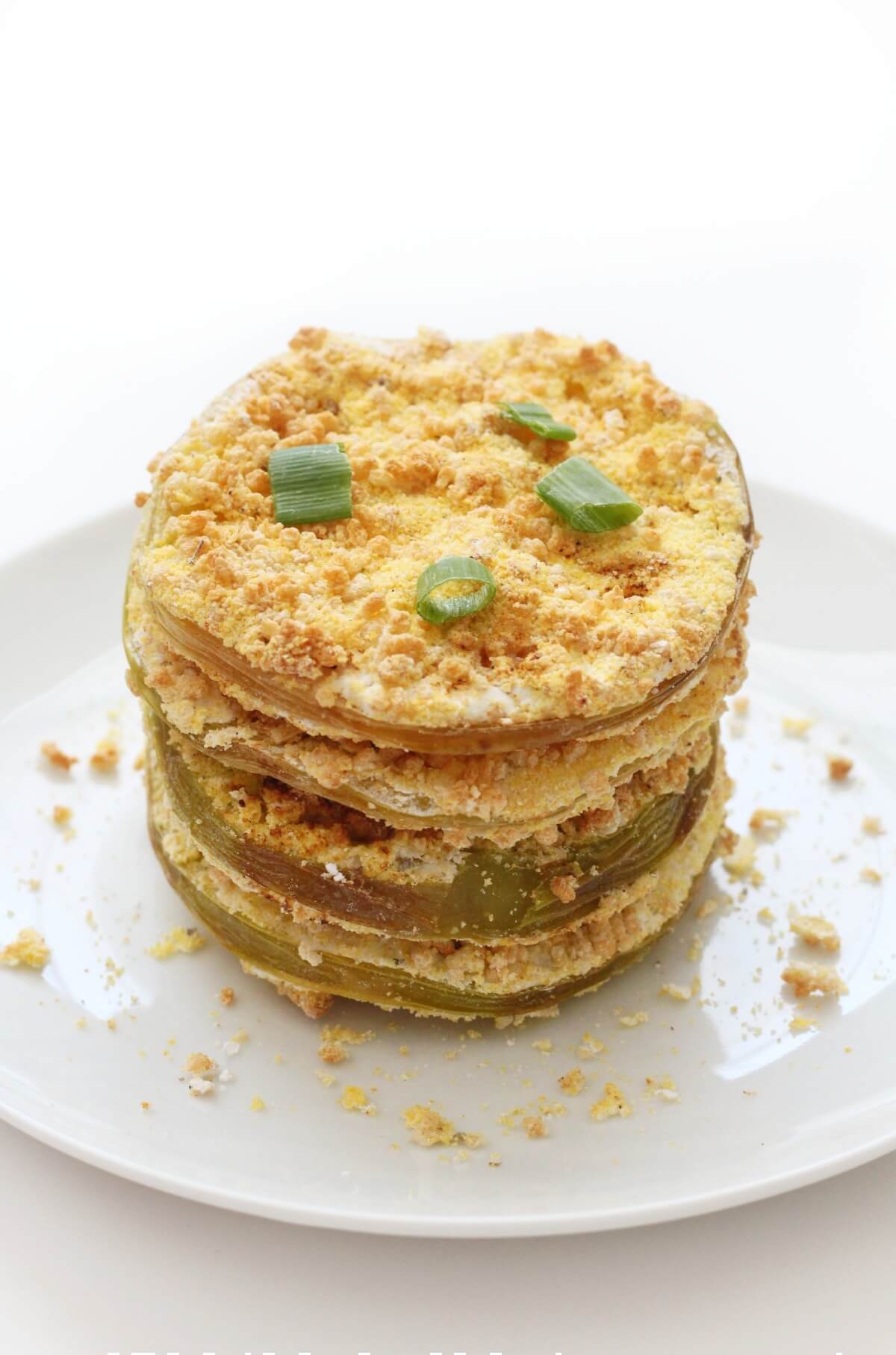 stack of air fryer fried green tomatoes