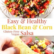 collage image of black bean and corn salsa