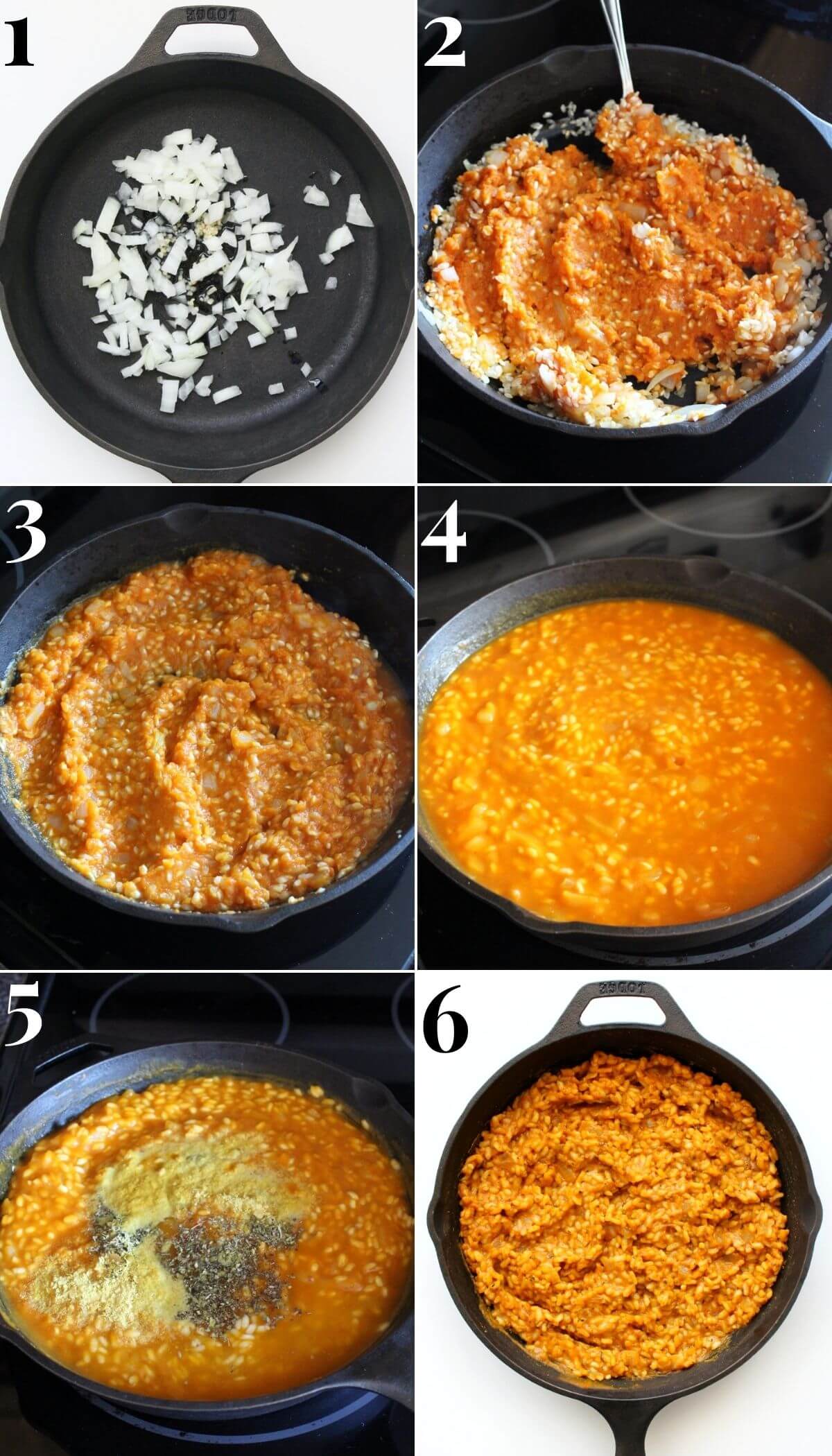 six step process to make easy vegan pumpkin risotto in one pan