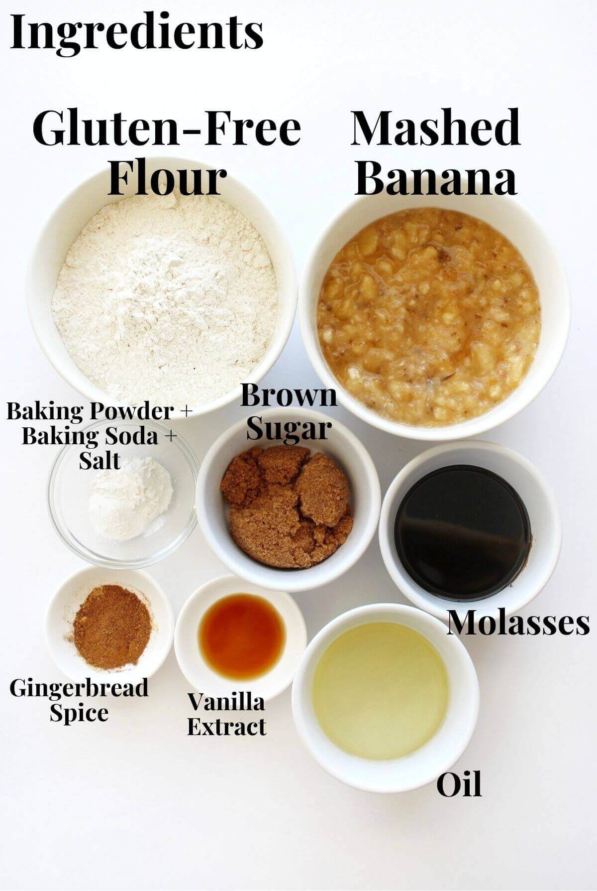 ingredients for gluten-free gingerbread banana bread