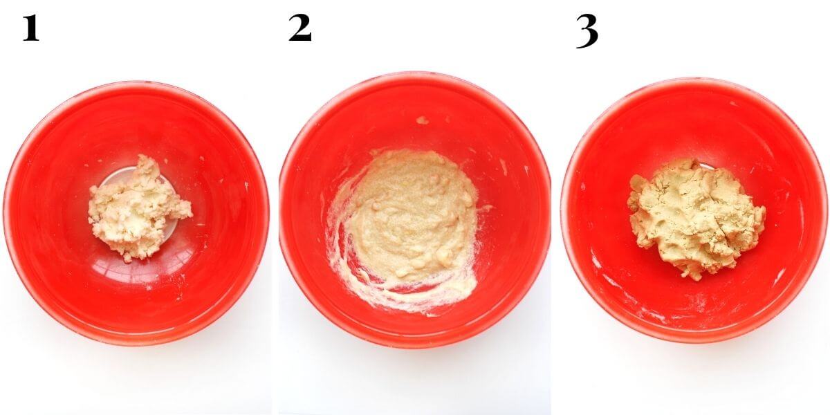 three step process to make gluten-free dough for Italian lemon cookies