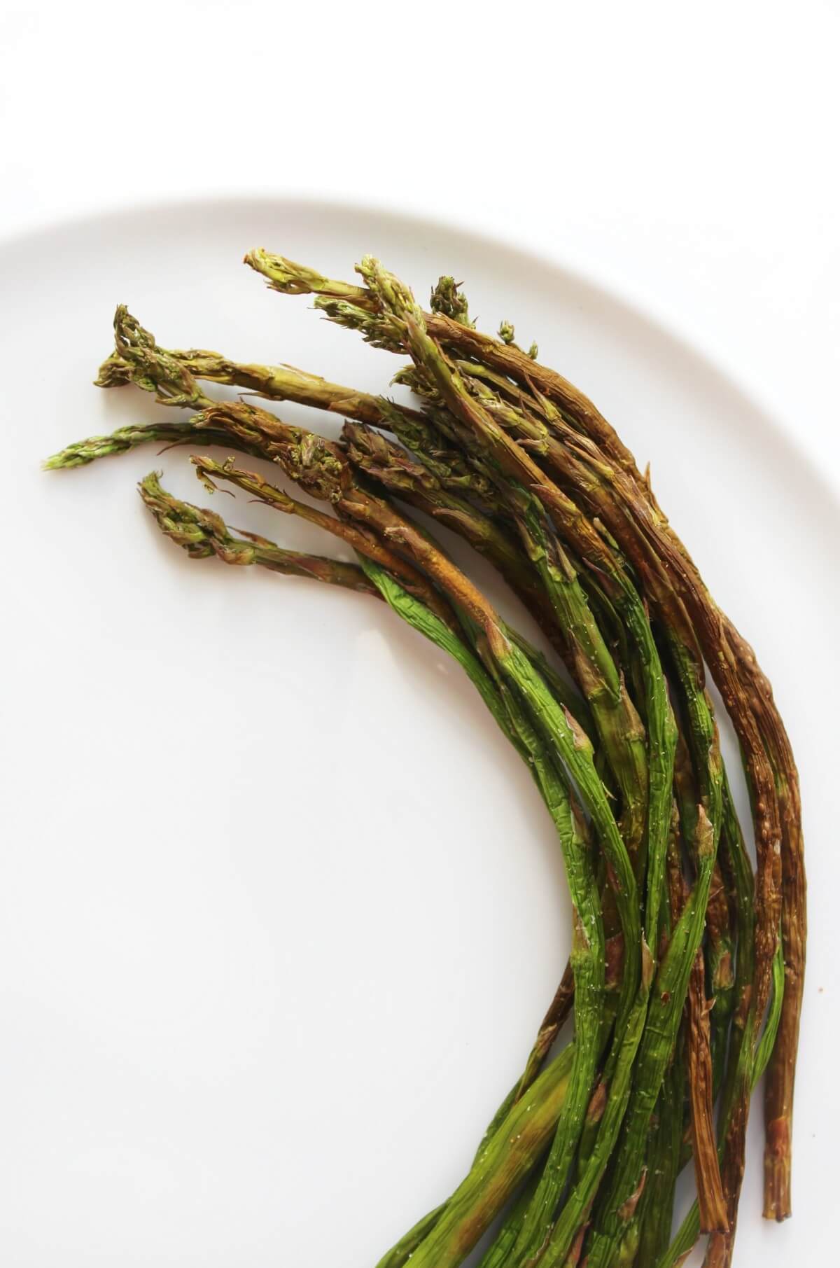 close up of air fried asparagus tips