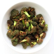 air fryer broccoli in wide bowl
