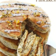 lemon poppy seed pancakes with image text