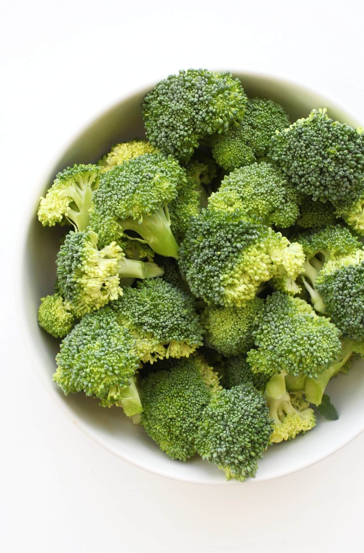 raw broccoli florets in bowl