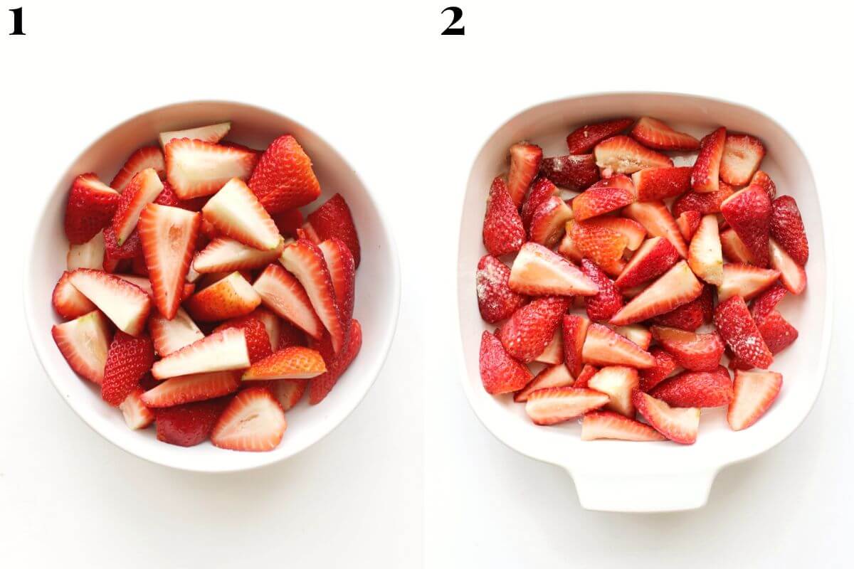 steps 1 and 2 cutting strawberries for crisp