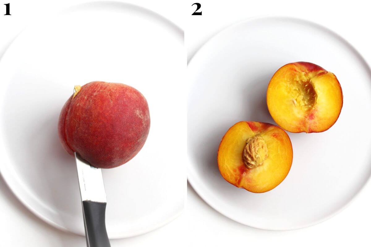 showing how to cut and pit peaches for grilling