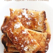 vegan french toast sticks with image text