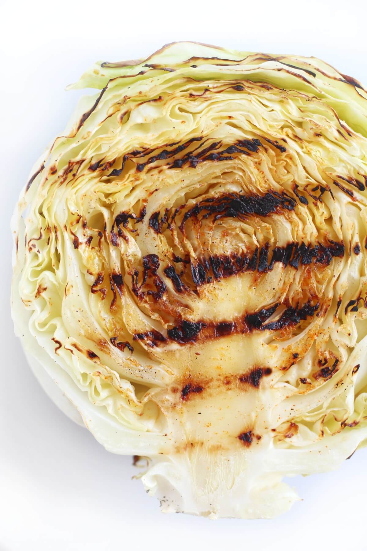 close up of grilled cabbage steak