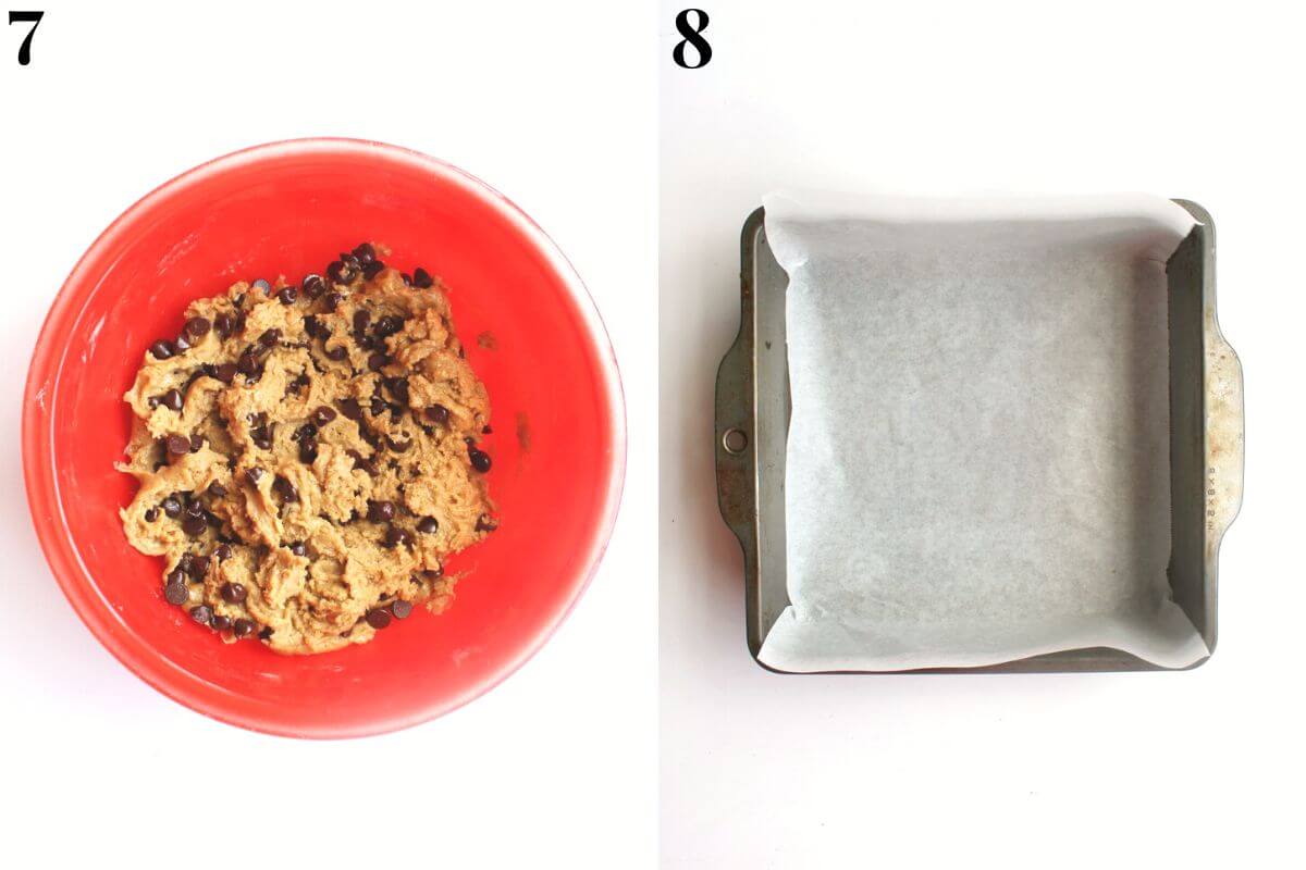 steps 8 and 9 for making chocolate chip cookie bars