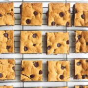 gluten-free chocolate chip cookie bars with image text