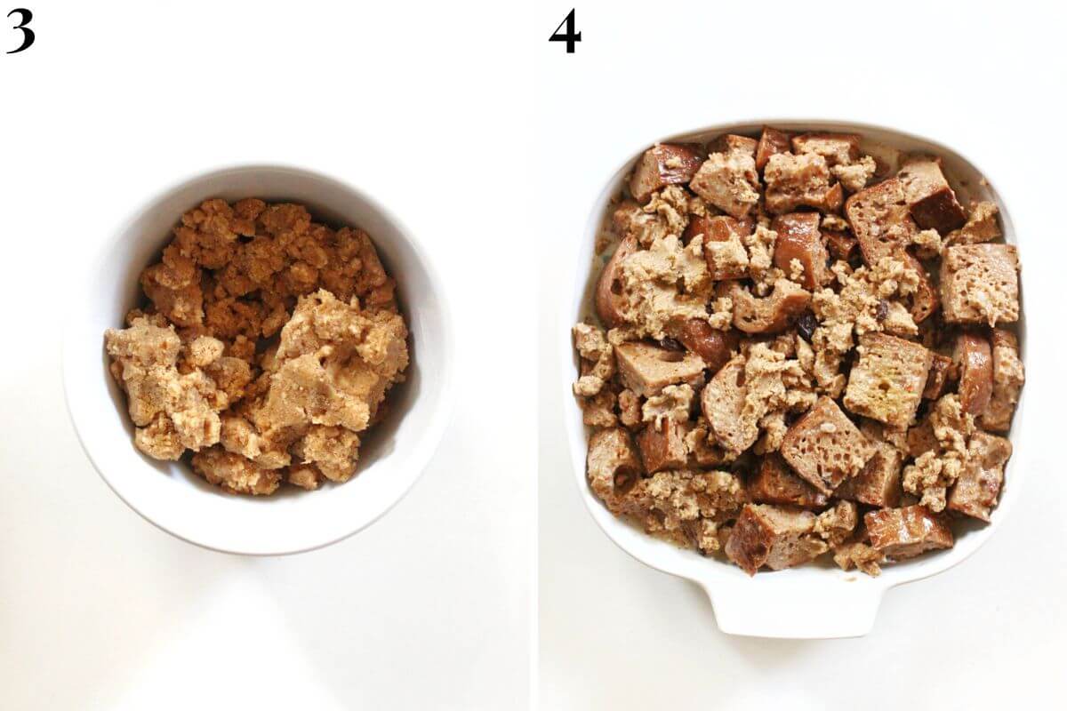 making the cinnamon streusel topping for french toast casserole