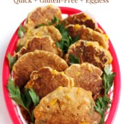 vegan corn fritters with image text