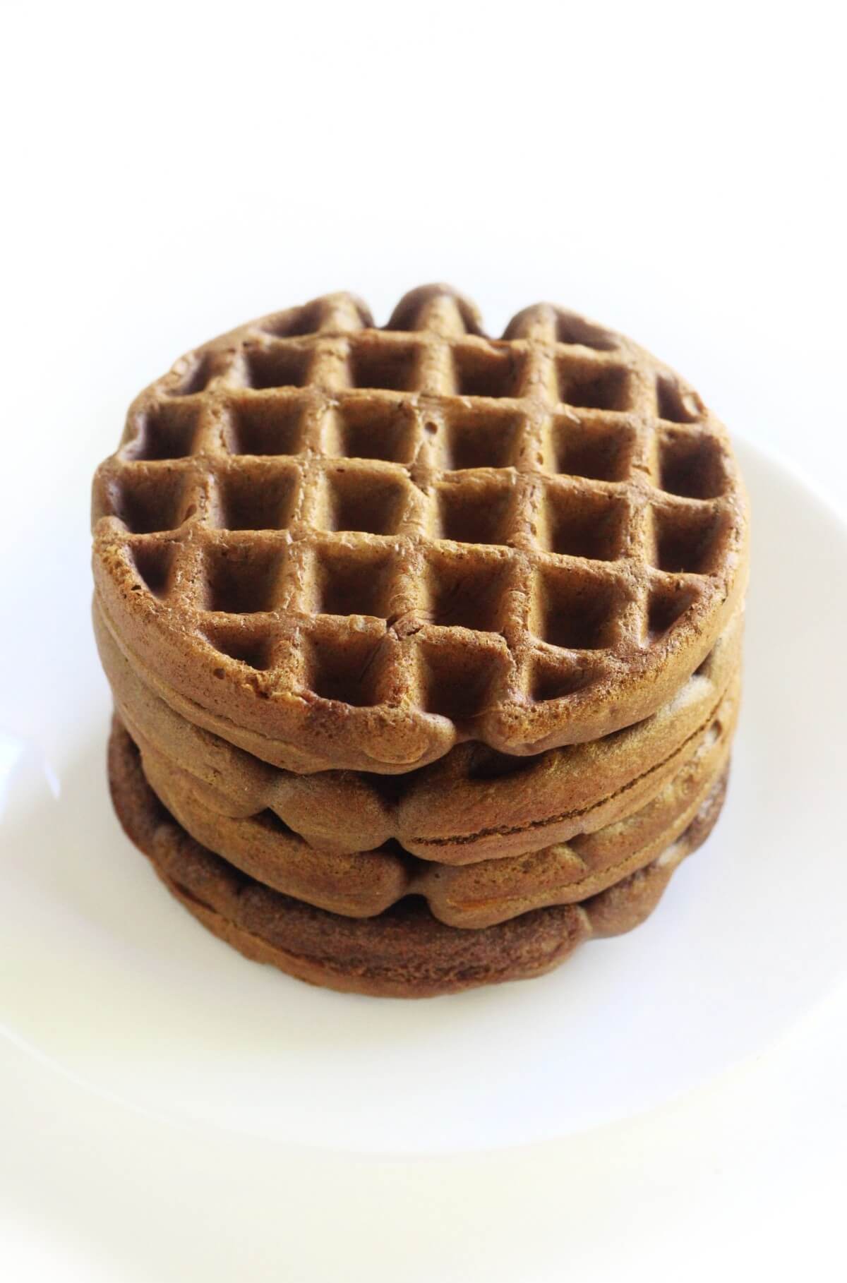 plain stack of healthy gingerbread waffles on plate