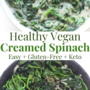 collage image of vegan creamed spinach